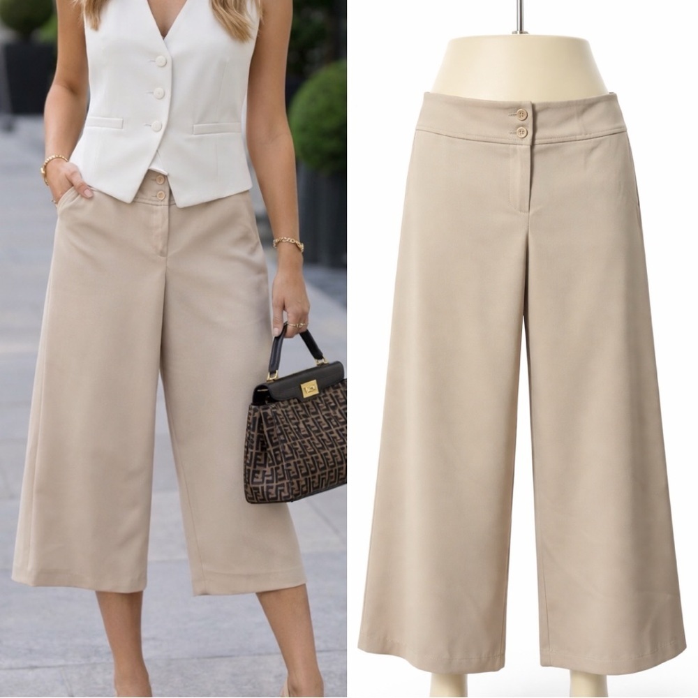 Pretty Girl New York | NWOT USA Beige Wide Leg Cropped Pants (size M)